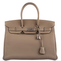 Hermes Birkin 35 Gris Tourterelle Togo with Palladium Hardware, front view