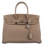 Hermes Birkin 35 Gris Tourterelle Togo with Palladium Hardware, front view