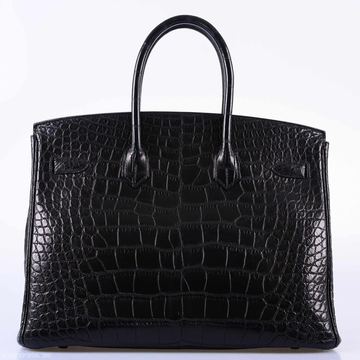 Rear panel of the Hermes Birkin 35 SO BLACK showcasing symmetry
