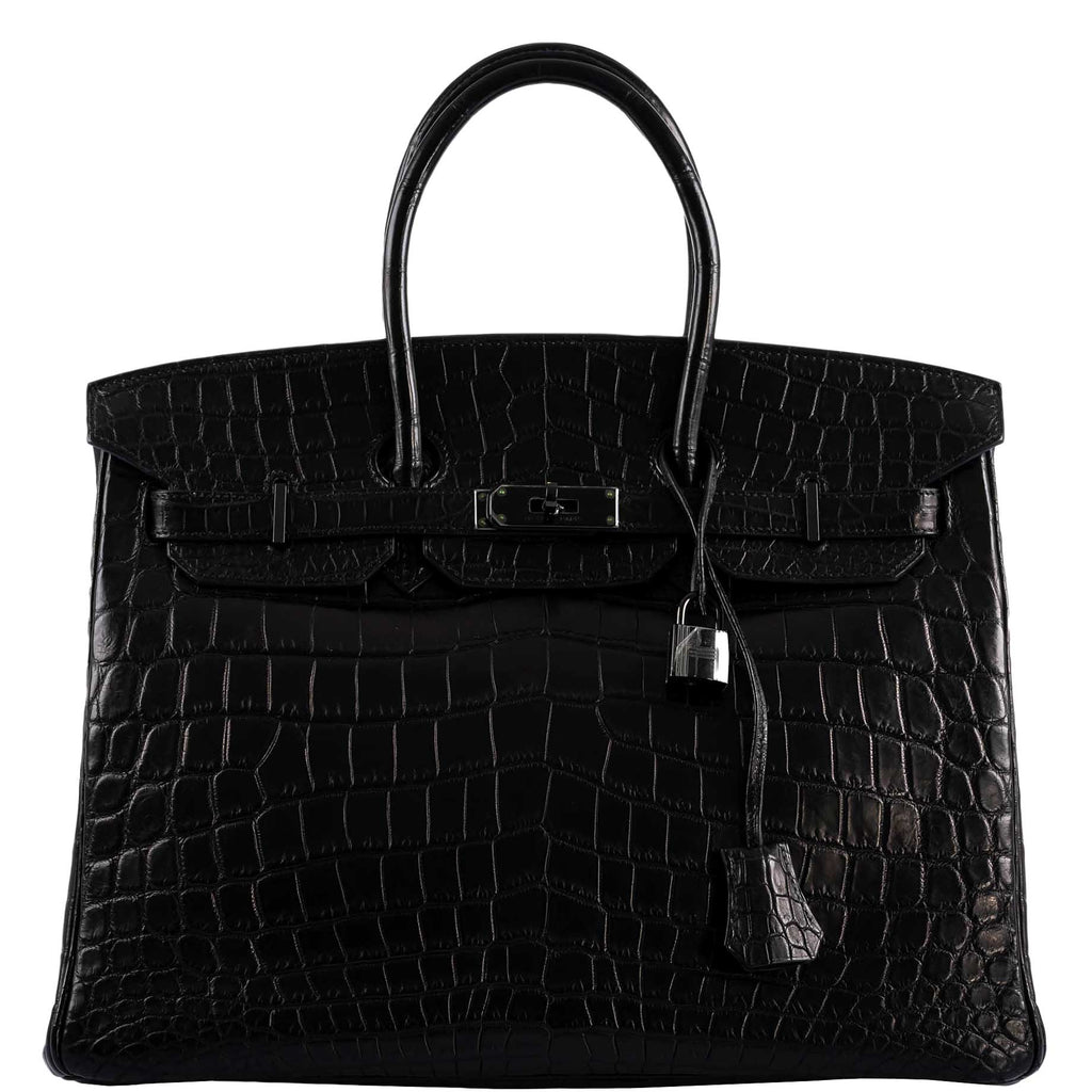 Front view of Hermes Birkin 35 SO BLACK with PVD hardware