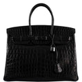 Front view of Hermes Birkin 35 SO BLACK with PVD hardware