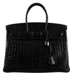 Front view of Hermes Birkin 35 SO BLACK with PVD hardware