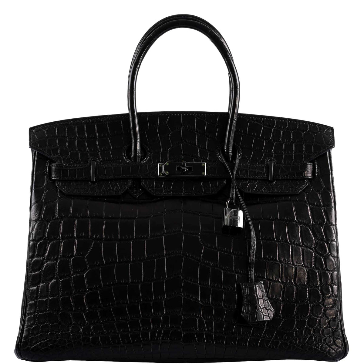 Front view of Hermes Birkin 35 SO BLACK with PVD hardware