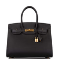 Hermes Birkin Sellier 30 handbag in Black Epsom leather with gold hardware.

