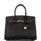 Hermes Birkin Sellier 30 handbag in Black Epsom leather with gold hardware.

