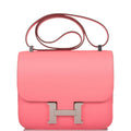 Hermes Constance 24cm handbag in Rose D'Ete Verso Evercolor leather with palladium hardware.