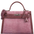 Hermes Unique HSS Kelly 32 Sellier Rose Indienne Doblis Suede & Mauve Lizard with Palladium Hardware - 2012, N Square - front view