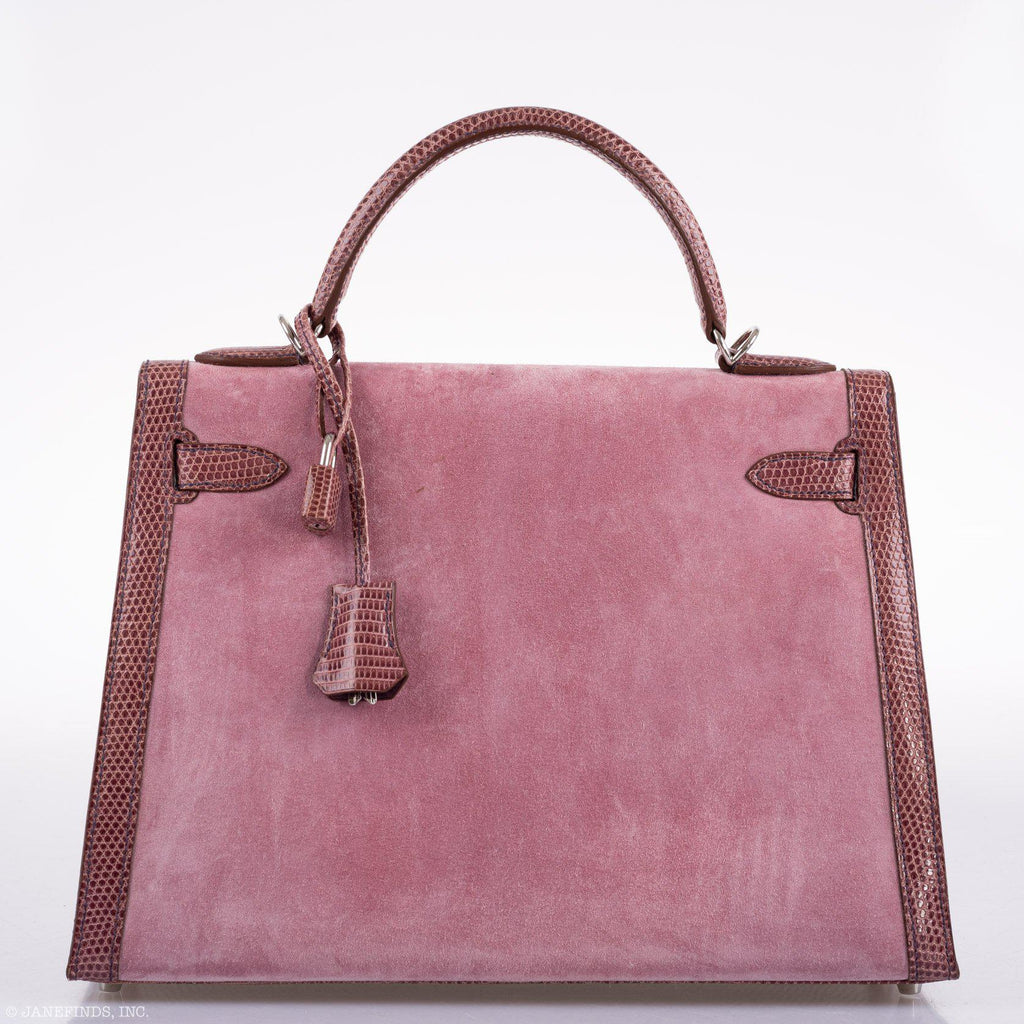 Hermes Unique HSS Kelly 32 Sellier Rose Indienne Doblis Suede & Mauve Lizard with Palladium Hardware - 2012, N Square - product image 4