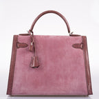 Hermes Unique HSS Kelly 32 Sellier Rose Indienne Doblis Suede & Mauve Lizard with Palladium Hardware - 2012, N Square - product image 4