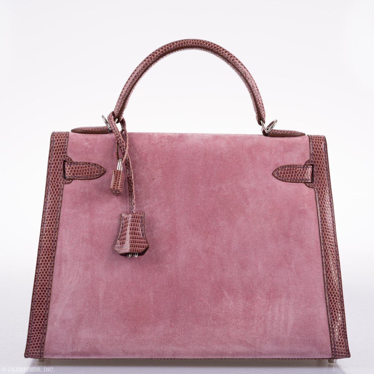 Hermes Unique HSS Kelly 32 Sellier Rose Indienne Doblis Suede & Mauve Lizard with Palladium Hardware - 2012, N Square - product image 4