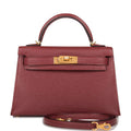 Front view of Hermes Kelly 20 Sellier in Rouge H chevre leather