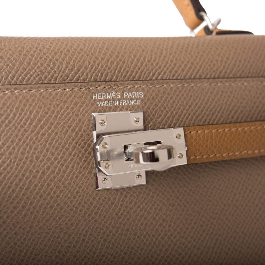 Interior slip pocket and lining of Hermes Tri-Color Kelly mini bag

