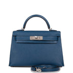 Front view of Hermes Verso Kelly 20 in Deep Blue chèvre leather