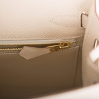 Full Hermes Kelly 25 Craie set with box, dustbag, lock, keys, and accessories