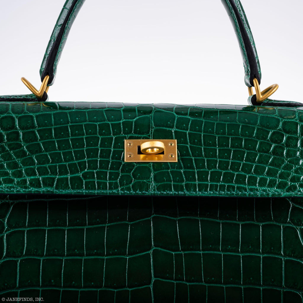 Hermes Kelly 25 HSS Sellier Emerald Nilo Crocodile & Cassis Brushed Gold Hardware - 2018, C - hardware detail