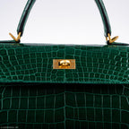 Hermes Kelly 25 HSS Sellier Emerald Nilo Crocodile & Cassis Brushed Gold Hardware - 2018, C - hardware detail