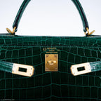 Hermes Kelly 25 HSS Sellier Emerald Nilo Crocodile & Cassis Brushed Gold Hardware - 2018, C - interior detail