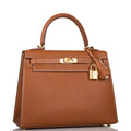 Hermes Kelly Sellier 25 in Fauve Barenia – Front View