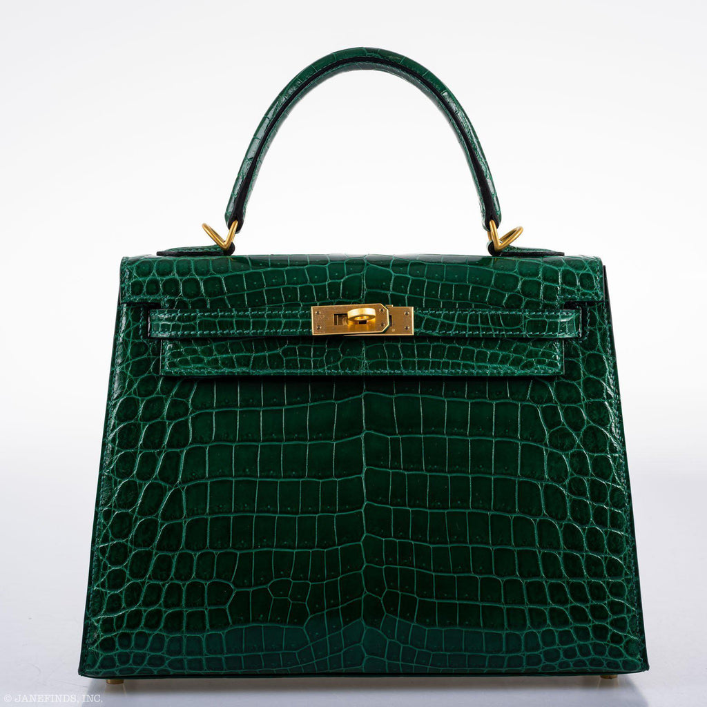 Hermes Kelly 25 HSS Sellier Emerald Nilo Crocodile & Cassis Brushed Gold Hardware - 2018, C - product image 12