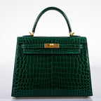 Hermes Kelly 25 HSS Sellier Emerald Nilo Crocodile & Cassis Brushed Gold Hardware - 2018, C - product image 12