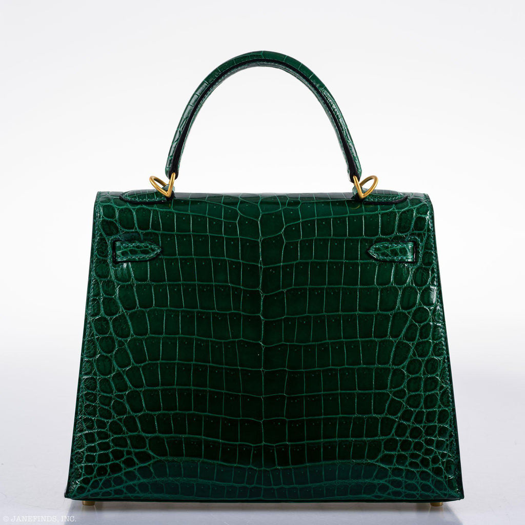 Hermes Kelly 25 HSS Sellier Emerald Nilo Crocodile & Cassis Brushed Gold Hardware - 2018, C - interior detail