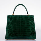 Hermes Kelly 25 HSS Sellier Emerald Nilo Crocodile & Cassis Brushed Gold Hardware - 2018, C - interior detail