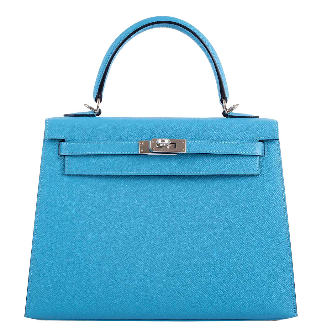 Hermes Kelly 25 Sellier handbag in Bleu du Nord Epsom leather with palladium hardware.