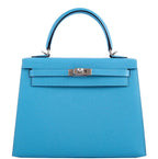 Hermes Kelly 25 Sellier handbag in Bleu du Nord Epsom leather with palladium hardware.