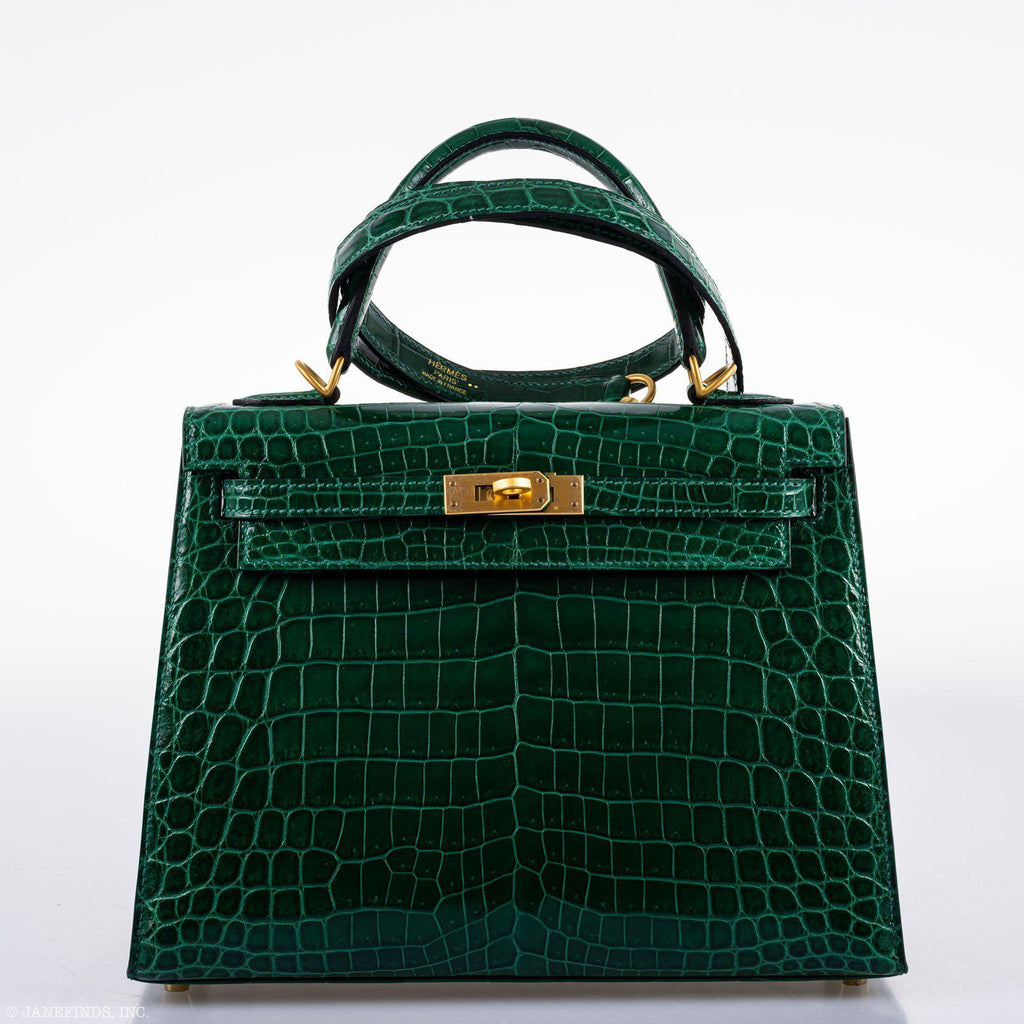 Hermes Kelly 25 HSS Sellier Emerald Nilo Crocodile & Cassis Brushed Gold Hardware - 2018, C - product image 13