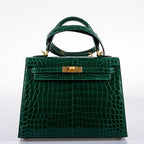 Hermes Kelly 25 HSS Sellier Emerald Nilo Crocodile & Cassis Brushed Gold Hardware - 2018, C - product image 13