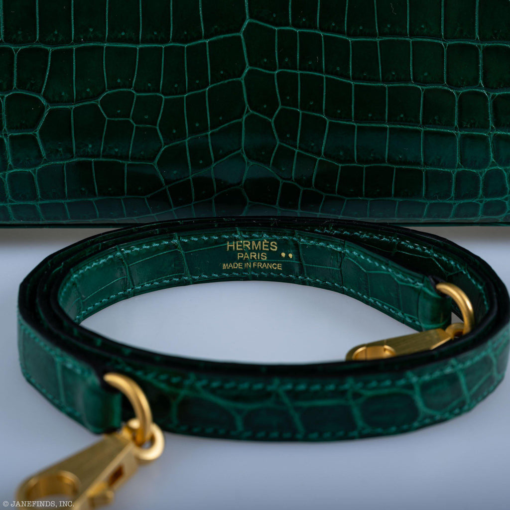 Hermes Kelly 25 HSS Sellier Emerald Nilo Crocodile & Cassis Brushed Gold Hardware - 2018, C - interior detail