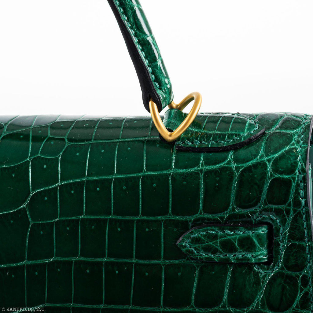 Hermes Kelly 25 HSS Sellier Emerald Nilo Crocodile & Cassis Brushed Gold Hardware - 2018, C - product image 16