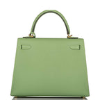 Top handle and flap view of Hermes Kelly 25cm