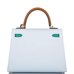 Top handle and flap view of Hermes Kelly 25 Tri-Color design