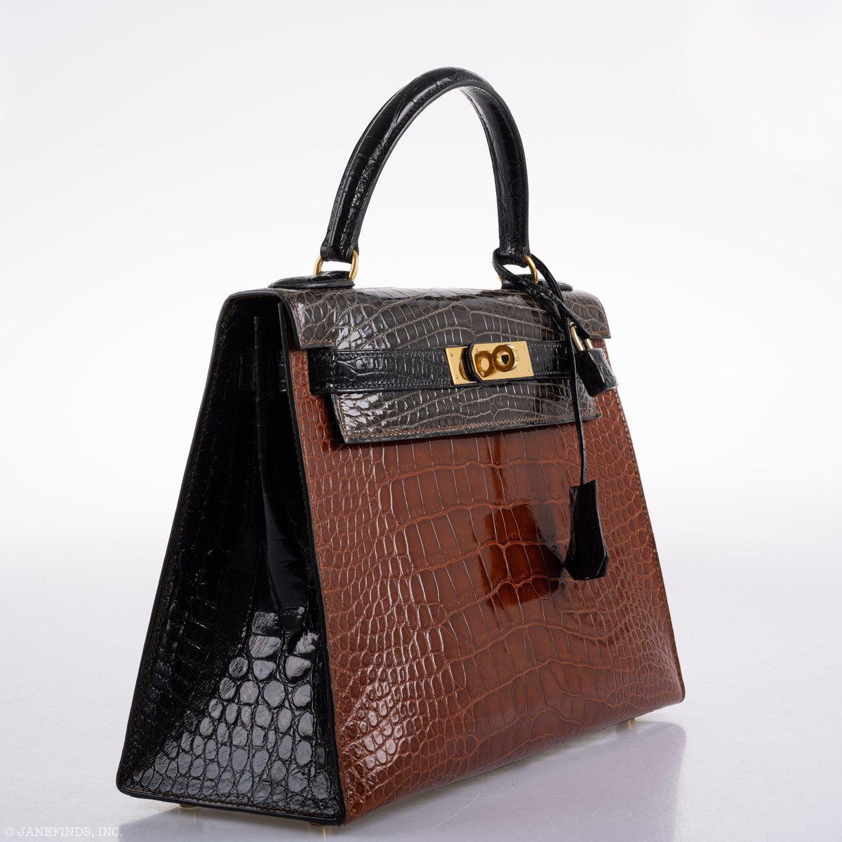A detail of the alligator scales on the bag's front flap