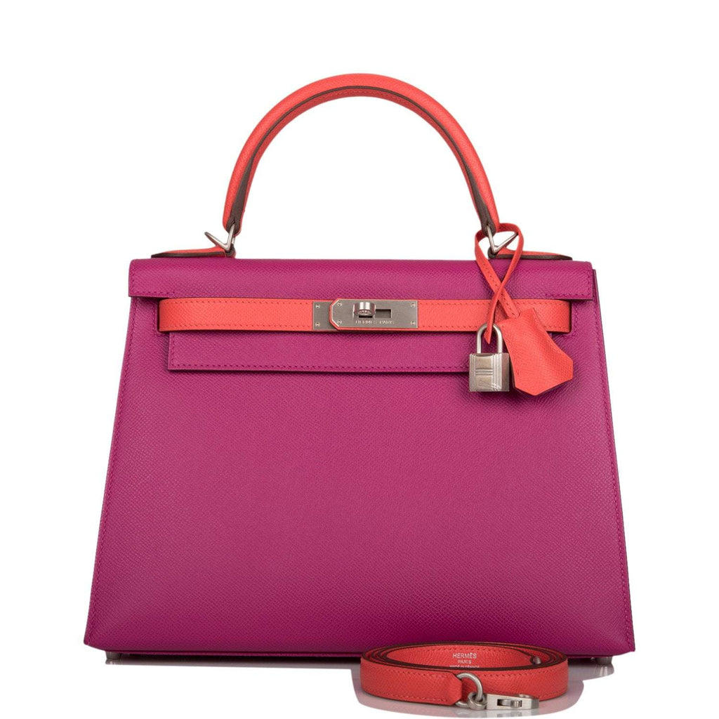Hermes Kelly 28 Bi-Color Rose Pourpre Rose Jaipur, front view