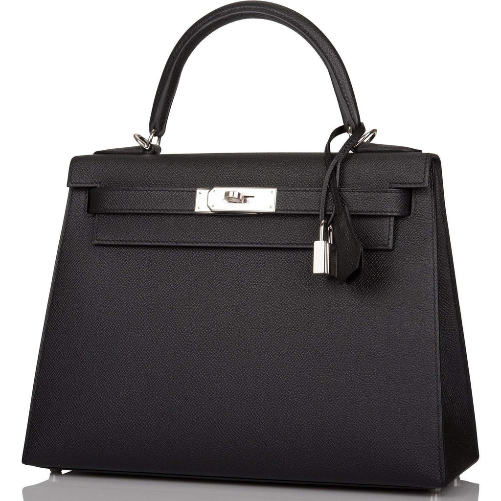 left view of Hermès Kelly 28 Sellier in black Epsom leather