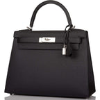 left view of Hermès Kelly 28 Sellier in black Epsom leather