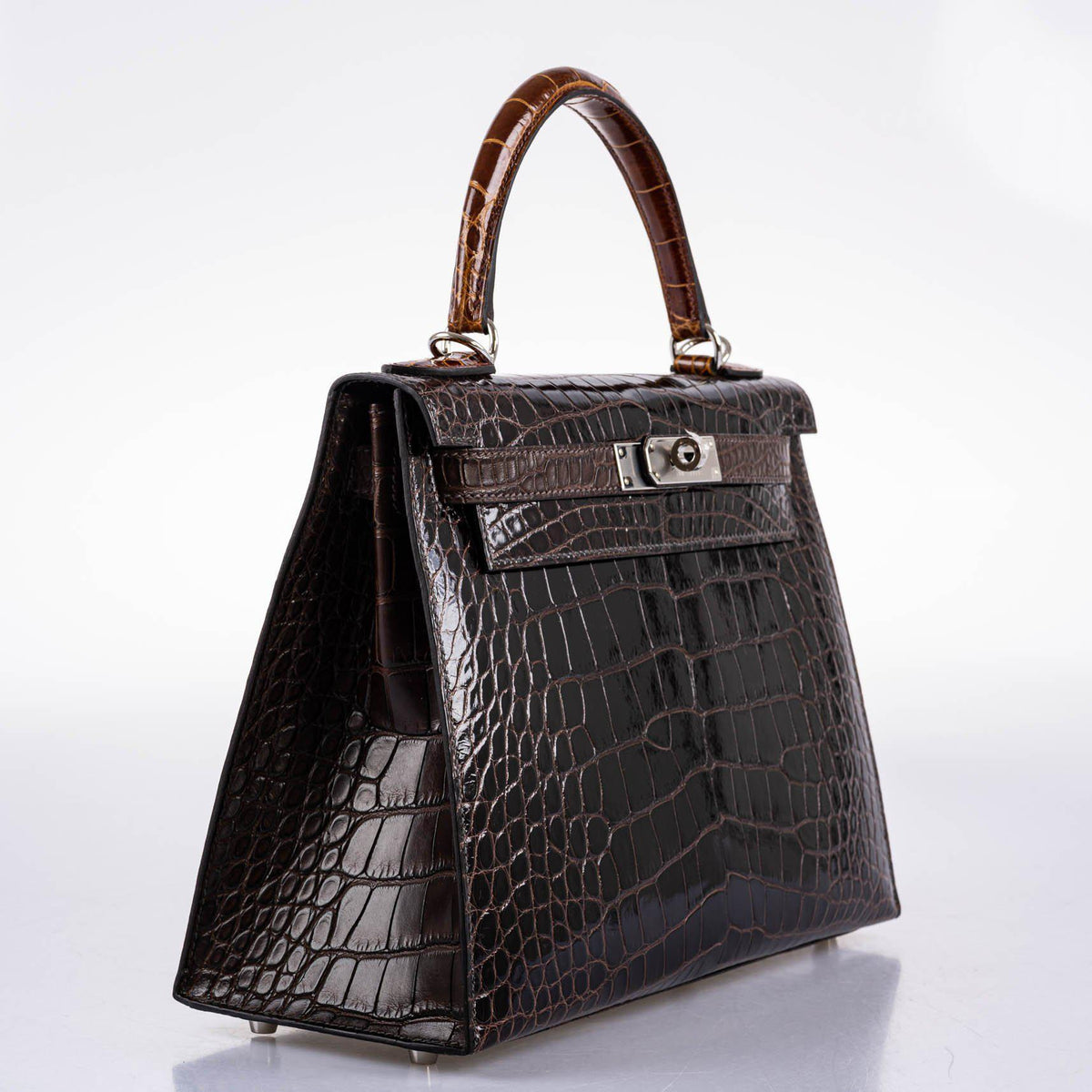 A full standing view of the multi-color bag