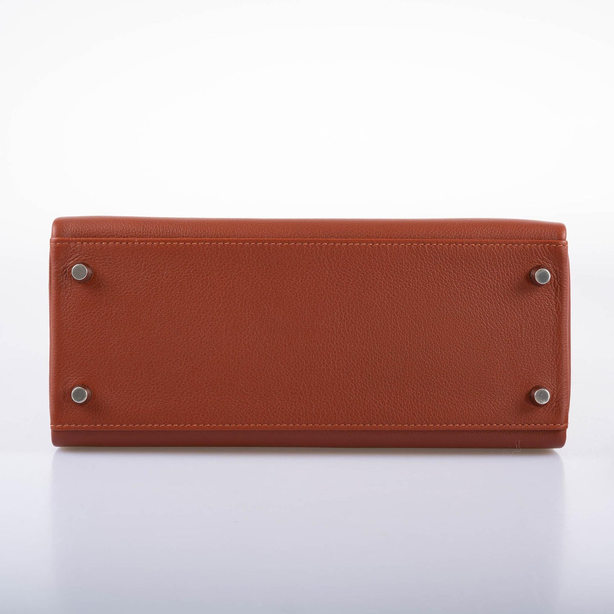 Hermes Kelly 28 Retourne Sienne Verso Deep Blue Evercolor leather with Palladium Hardware, A high-angle view o