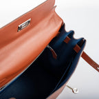 Hermes Kelly 28 Retourne Sienne Verso Deep Blue Evercolor leather with Palladium Hardware, the interior date s