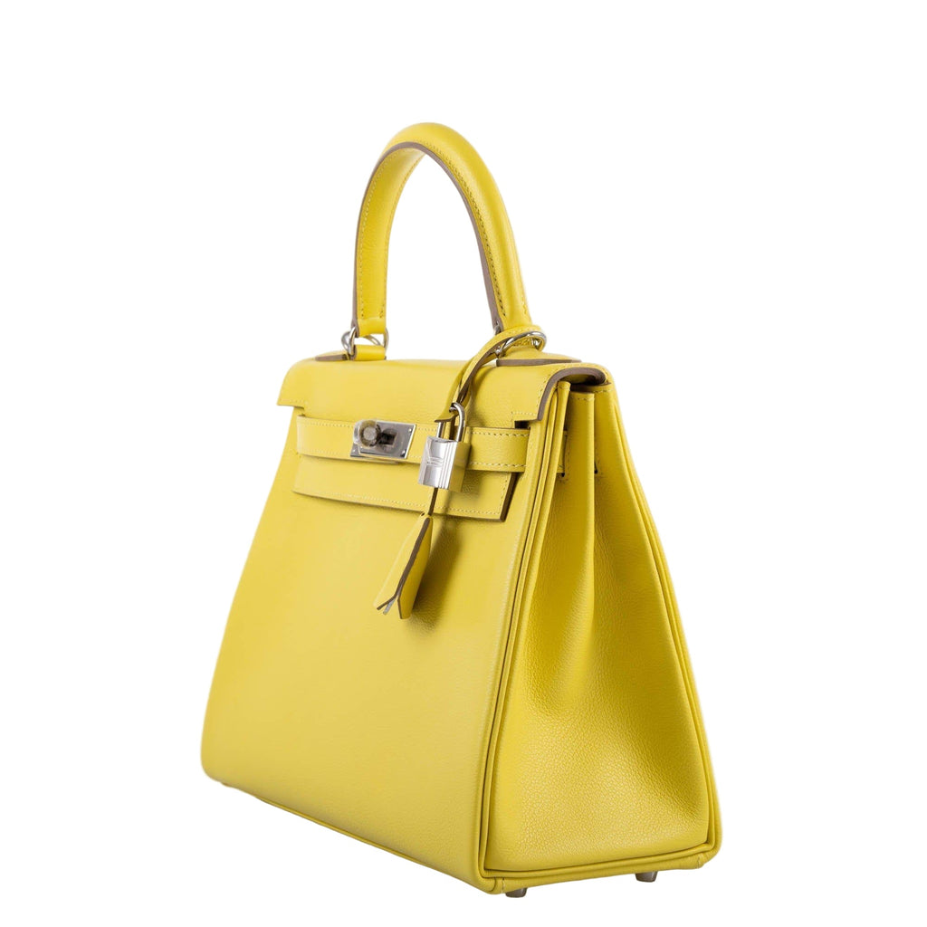 Hermes Kelly 28 Retourne Lime Evercolor leather Palladium Hardware - interior detail