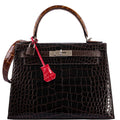 The front view of the multi-color Hermes Kelly 28 with Miel accents