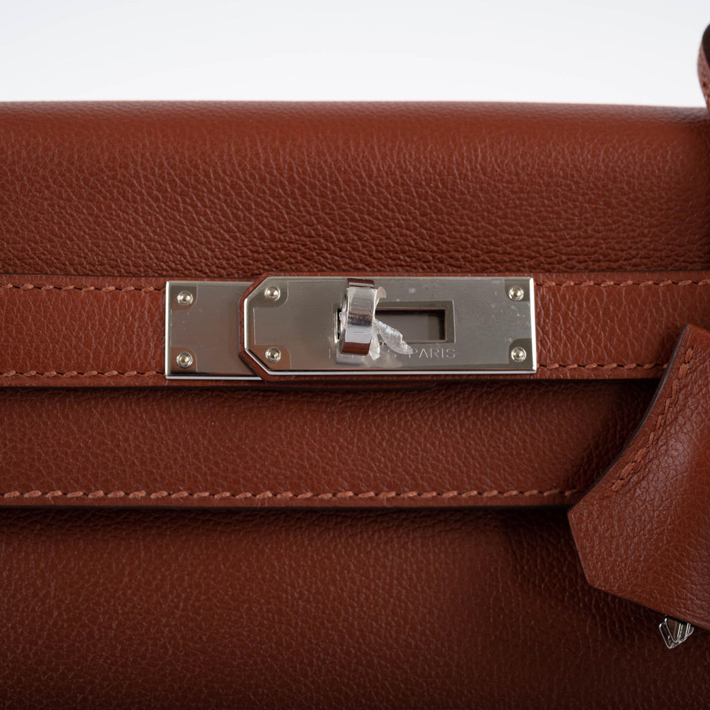Hermes Kelly 28 Retourne Sienne Verso Deep Blue Evercolor leather with Palladium Hardware, the palladium cloch