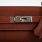 Hermes Kelly 28 Retourne Sienne Verso Deep Blue Evercolor leather with Palladium Hardware, the palladium cloch