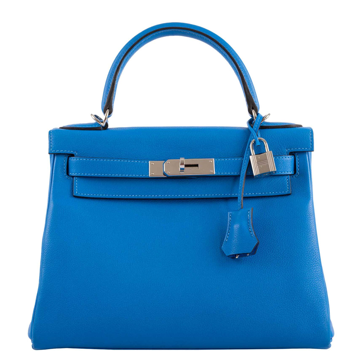 Hermes Kelly 28 Retourne Blue Hydra, front view