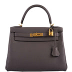 Hermes Kelly 28 Retourne Etain Togo, Kelly 28 Retourne handbag in Etain Togo leather with gold hardware.