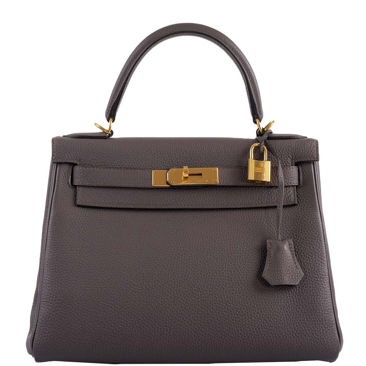 Hermes Kelly 28 Retourne Etain Togo, Kelly 28 Retourne handbag in Etain Togo leather with gold hardware.