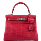 Hermes Kelly 28 Retourne Rose Extreme Matte Alligator, front view