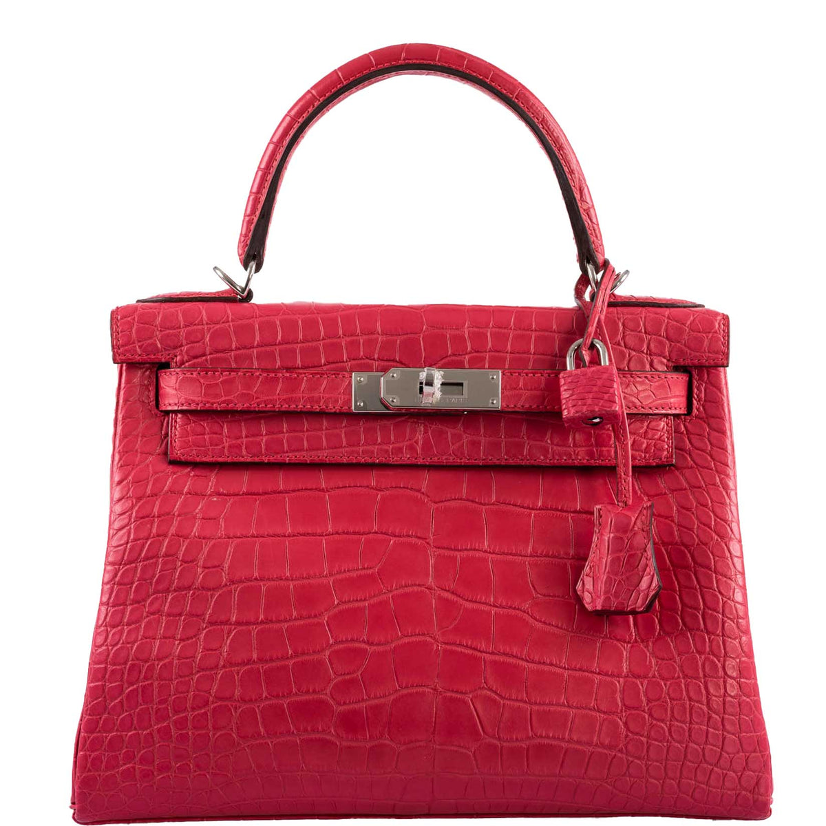 Hermes Kelly 28 Retourne Rose Extreme Matte Alligator, front view
